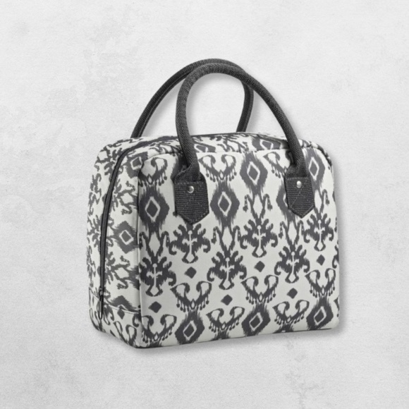 Fit & Fresh Bloomington Lunch Bag Double Handle Zip Ikat Charcoal Gray Cream OS - Picture 1 of 7